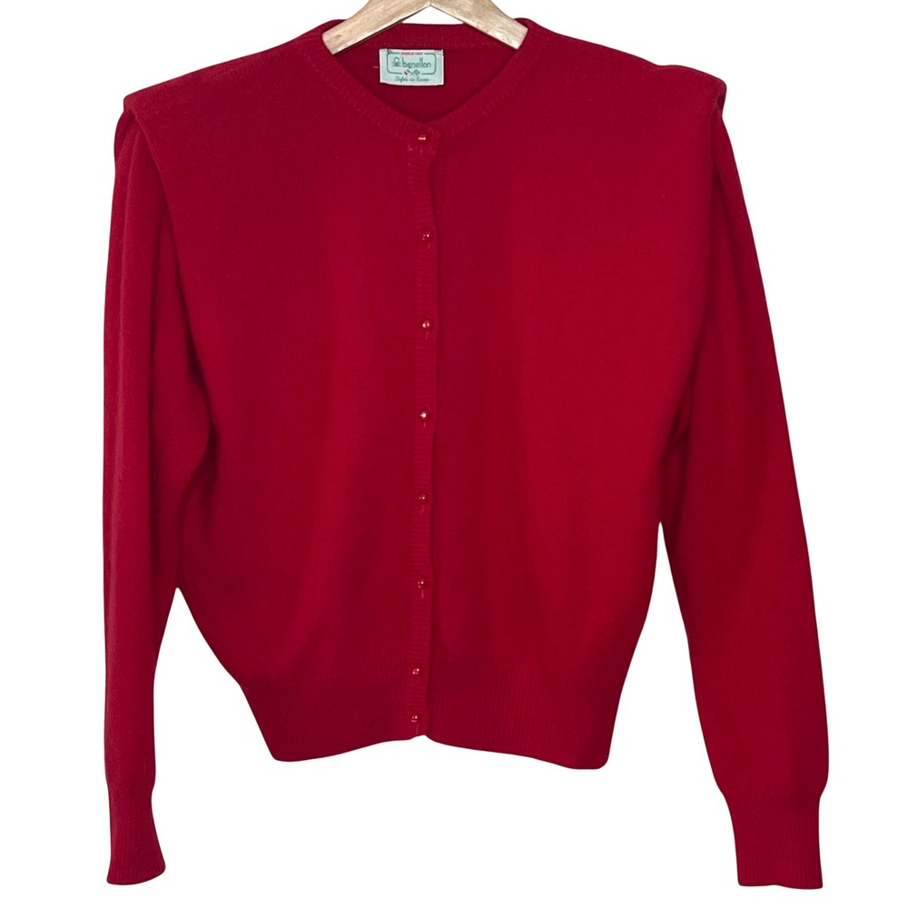 Benetton Red Button Front Cardigan Sweater‎ Angora Wool Blend  Vintage Size 40
